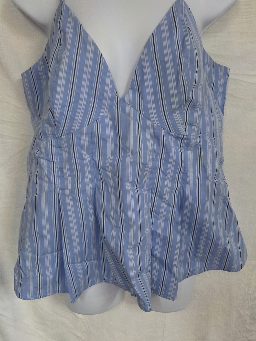 a new day Blue Striped V-Neck Tank Top